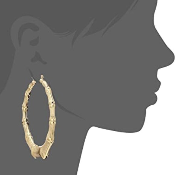 Guess Bamboo Look Big Hoop Earrings Gold Tone - Picture 2 of 2